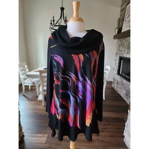 Caleesa Black‎ Cowl Neck Tunic Top Abstract Print Long Sleeve Women XL